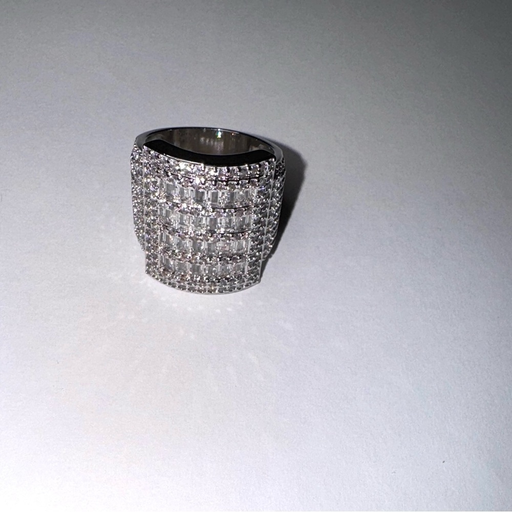 Silver Statement Ring with Clear  CZ Stones